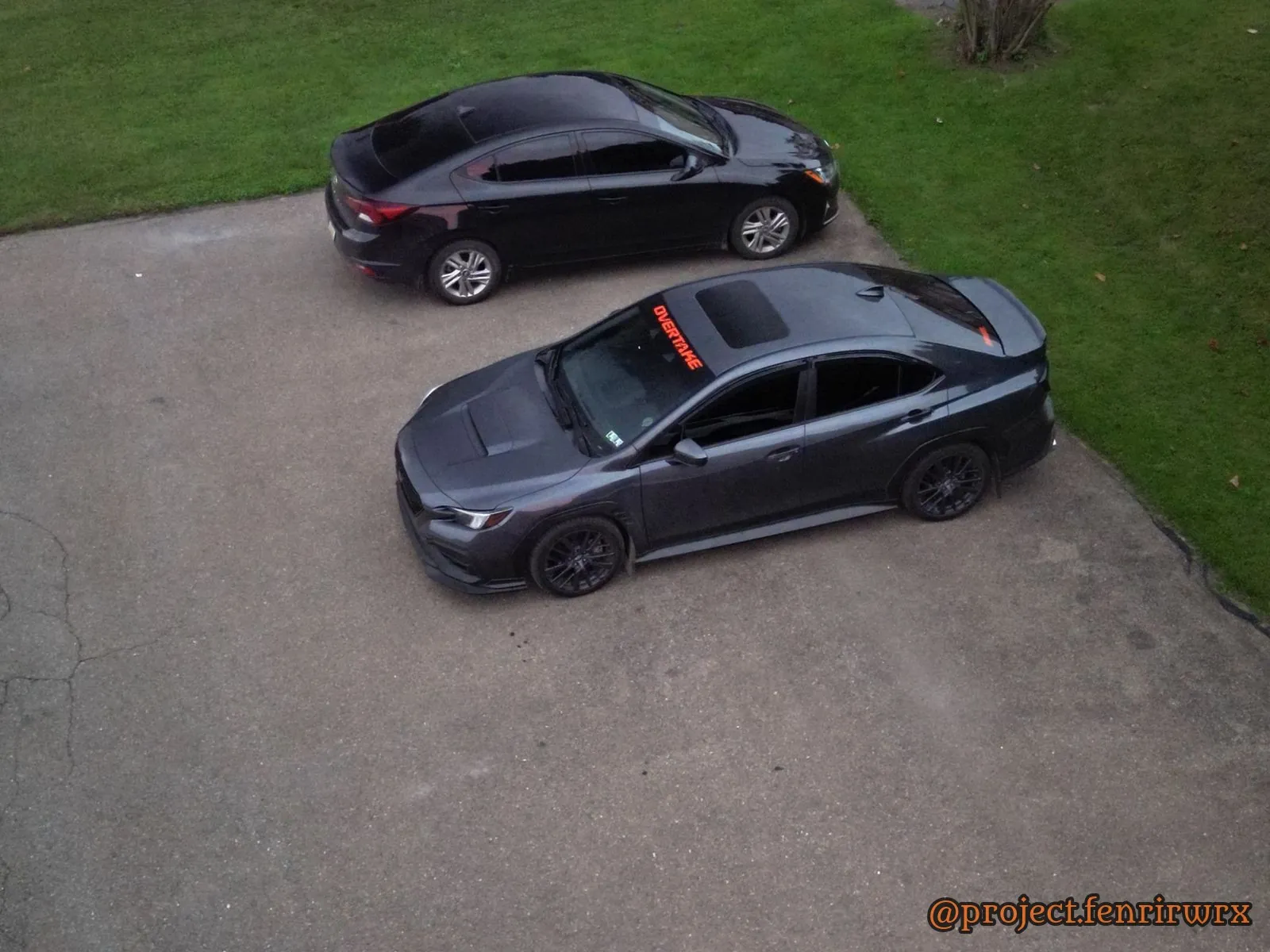 Drone shot of the WRX with Overtake windshield banner