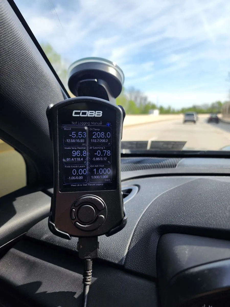 COBB Accessport showing a 15.93 psi boost peak
