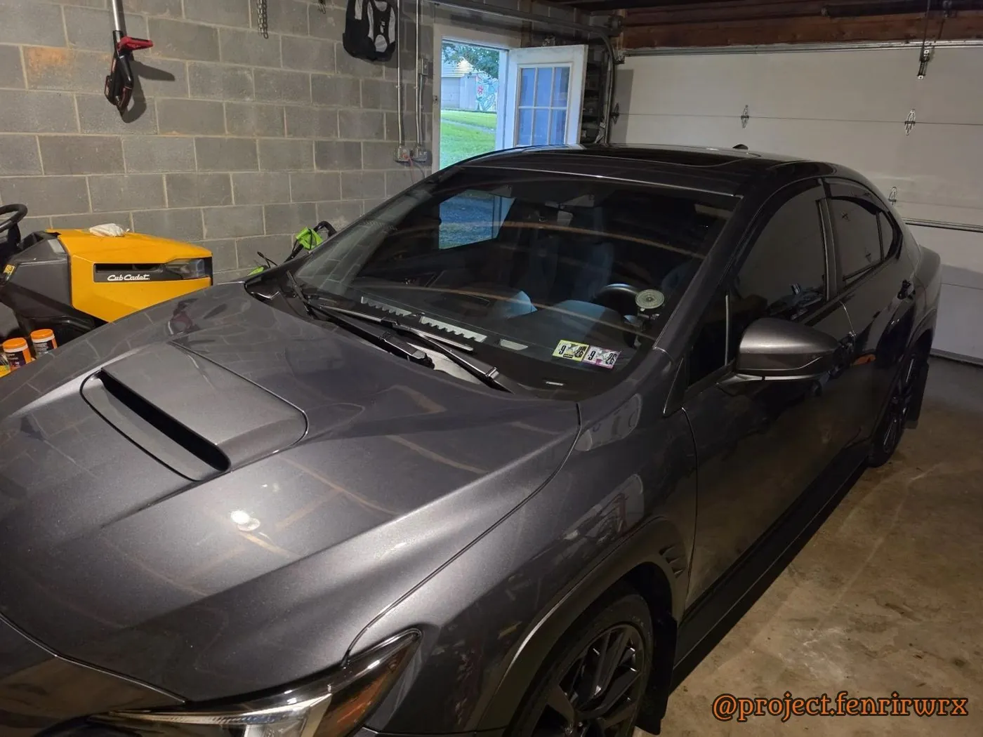 Hood and windshield in the garage