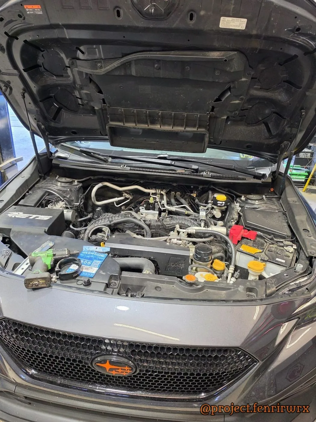 Oil change, hood up